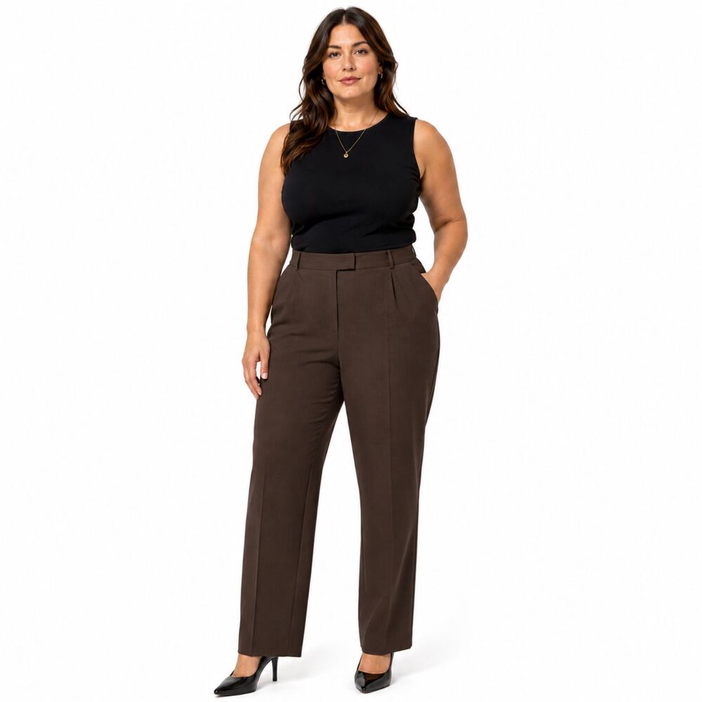 Lafayette 148 Trouser Irving Straight Leg Pants Women's Sz 14 Dark Brown Dressy